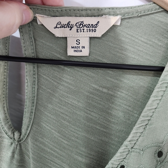 Lucky Brand Womens Slub Knit Dress Size S Indie Olive Eyelet Bohemian Earthy - Picture 4 of 6